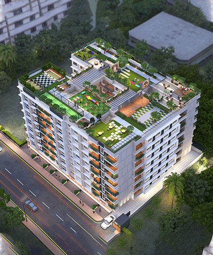 Aerial view of a tall building with 2bhk flats in Mumbai